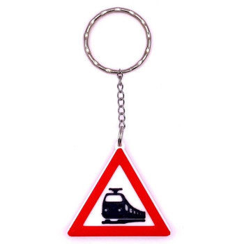 Schlüsselanhänger Rucksackanhänger Bahnübergang modern Verkehrszeichen PLA 40x42x5mm
