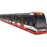 KisFa - Skoda ForCity Alfa 15T Niederflur-Gelenkstrassenbahn 9210 rot grau 130x10x14 cm 3D-Plüschkissen Eisenbahn Plüschzug