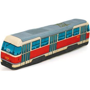 KisFa - Tram Strassenbahn rot beige 52x12x7cm 3D-Plüschkissen Eisenbahn Plüschzug