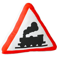 Kissen Dreieck Verkehrszeichen Bahnübergang mit Dampflok 46x46x10 cm