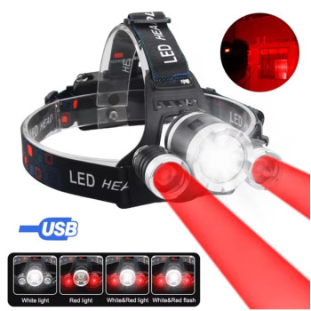 Kopflampe Stirnlampe LED Weiss / Rot abblendbar USB wiederaufladbar HPH3XT6