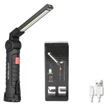 Taschenlampe S005-B knickbar drehbar Handleuchte LED Weiss / Rot abblendbar USB wiederaufladbar Powerbank magnetisch