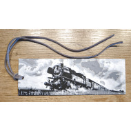 Lesezeichen Eisenbahn Dampflok mit Zug - Fahrt nach links PLA