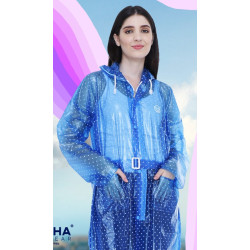 Folienmantel Regenmantel PVC Blau transparent Punkte Polka Dots VARL186