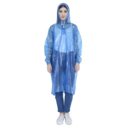 Regencape mit Ärmel Regenmantel geschlossen PVC Blau transparent Punkte Polka Dots VARP004