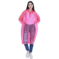 Regencape mit Ärmel Regenmantel geschlossen PVC Pink transparent Punkte Polka Dots VARP004