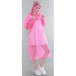 Regencape mit Ärmel Regenmantel geschlossen PVC Pink transparent Netz VARP005