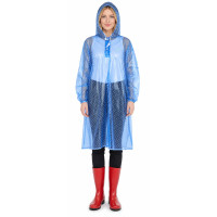 Regencape mit Ärmel Regenmantel geschlossen PVC Blau transparent Punkte Polka Dots VARP004