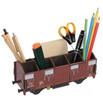 WH Güterwagen braun Stiftebox Visitenkarten Büro Aufbewahrung MDF Bausatz